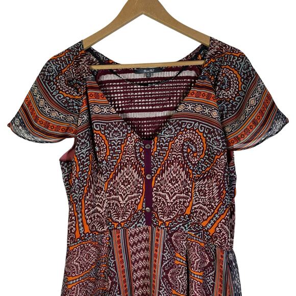 Miss Me Fit & Flare Dress Womens L Multicolor Batik Boho Tribal Hippie Gypsy - Picture 2 of 6